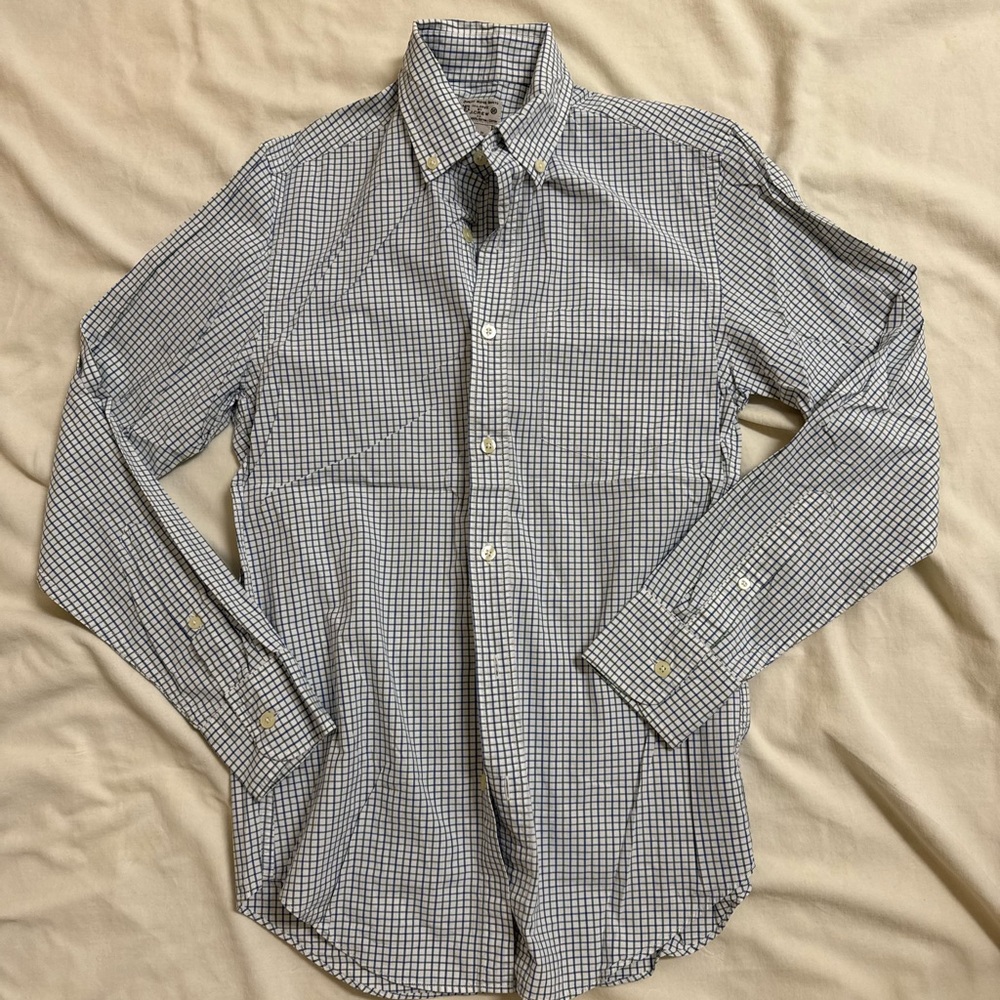 J. Crew Men's Navy and White Checkered Shirt